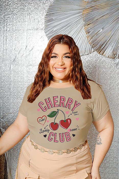 T-SHIRT PLUS SIZE CHERRY CLUB DTF BEGE XG