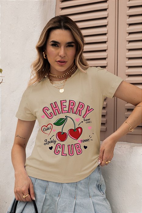 T-SHIRT CHERRY CLUB DTF BEGE