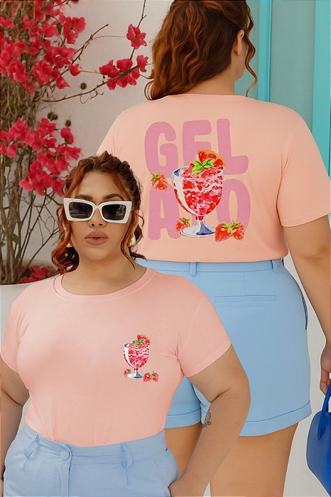T-SHIRT PLUS SIZE GELATO DTF ROSA BEBÊ XG