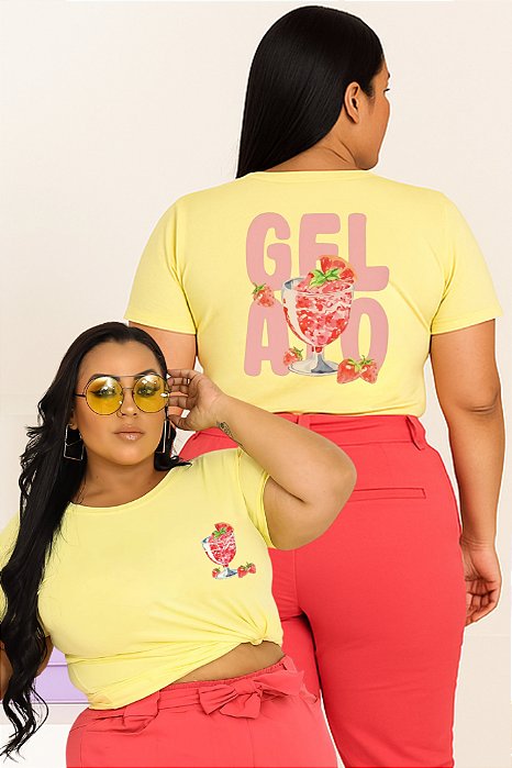 T-SHIRT PLUS SIZE GELATO DTF AMARELO BEBÊ XG