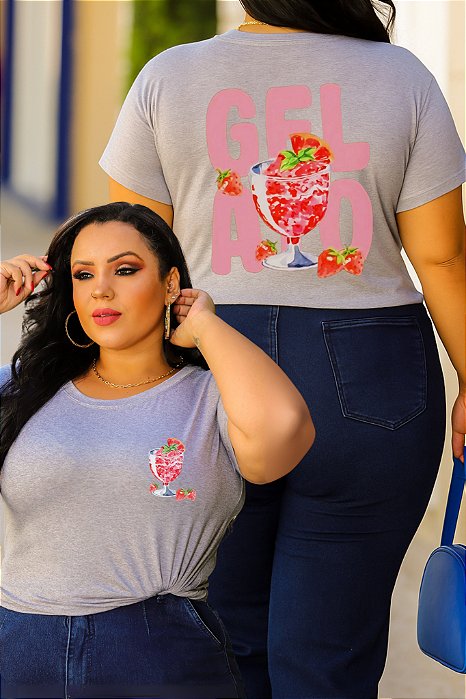 T-SHIRT PLUS SIZE GELATO DTF CINZA XG