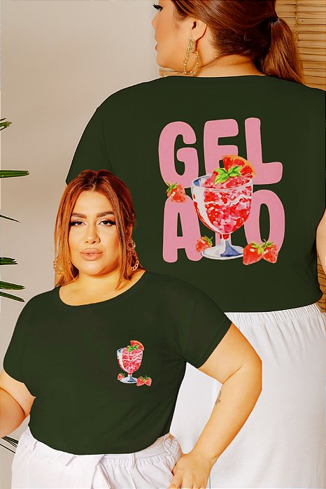 T-SHIRT PLUS SIZE GELATO DTF VERDE MILITAR XG
