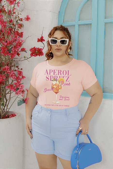 T-SHIRT PLUS SIZE APEROL DRINK DTF ROSA BEBÊ XG