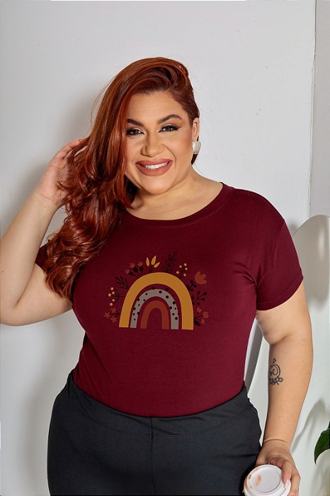 T-SHIRT PLUS SIZE ARCO-IRIS BOHO DTF MARSALA XG