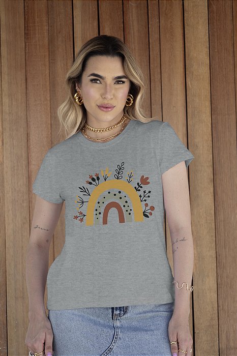 T-SHIRT ARCO-IRIS BOHO DTF CINZA