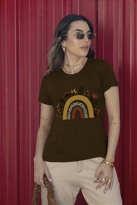 T-SHIRT ARCO-IRIS BOHO DTF CHOCOLATE