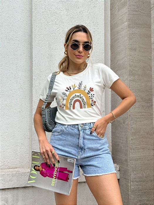 T-SHIRT ARCO-IRIS BOHO DTF BRANCO
