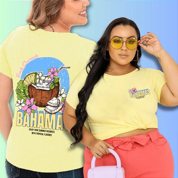 T-SHIRT PLUS SIZE COCO BAHAMAS DTF AMARELO BEBÊ XG