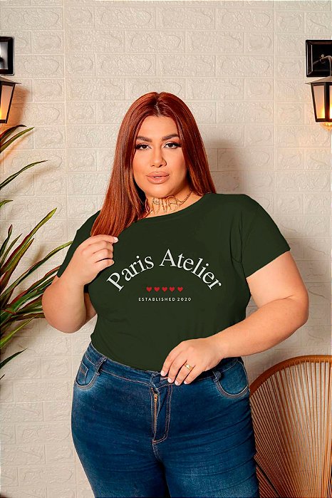 T-SHIRT PLUS SIZE PARIS ATELIER DTF VERDE MILITAR XG