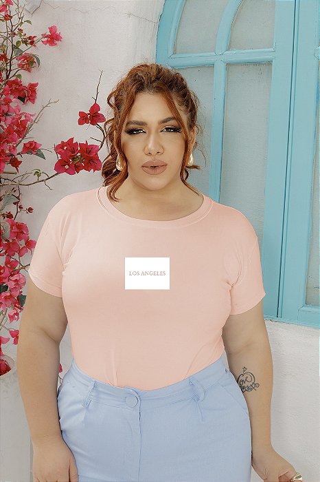T-SHIRT PLUS SIZE LOS ANGELES DTF ROSA BEBÊ XG