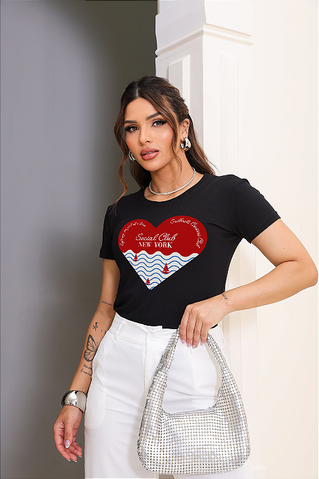 T-SHIRT ONDAS CORAÇÃO NEW YORK DTF