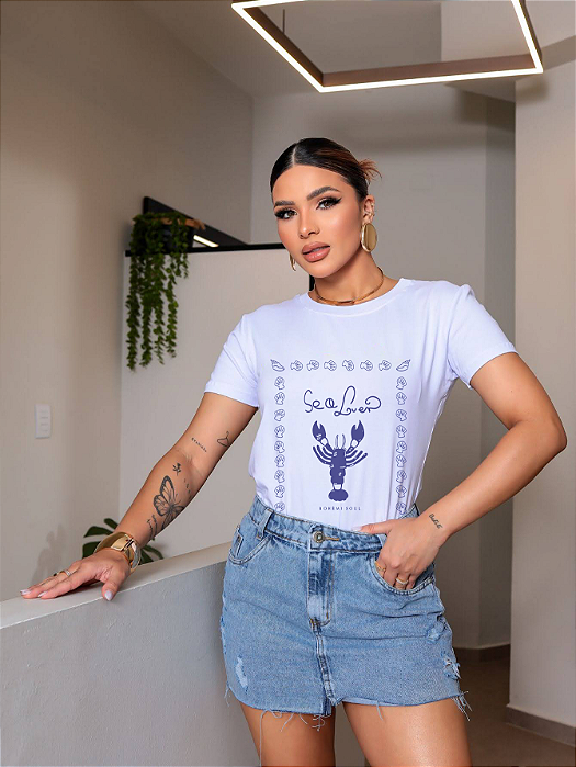T-SHIRT LAGOSTA SE O LOVEN DTF BRANCO