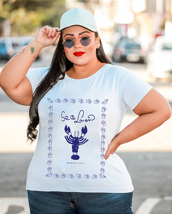 T-SHIRT PLUS SIZE LAGOSTA SE O LOVEN DTF BRANCO XG