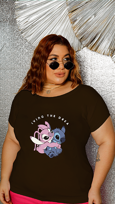 T-SHIRT PLUS SIZE STITCH E ANGEL DTF CHOCOLATE XG