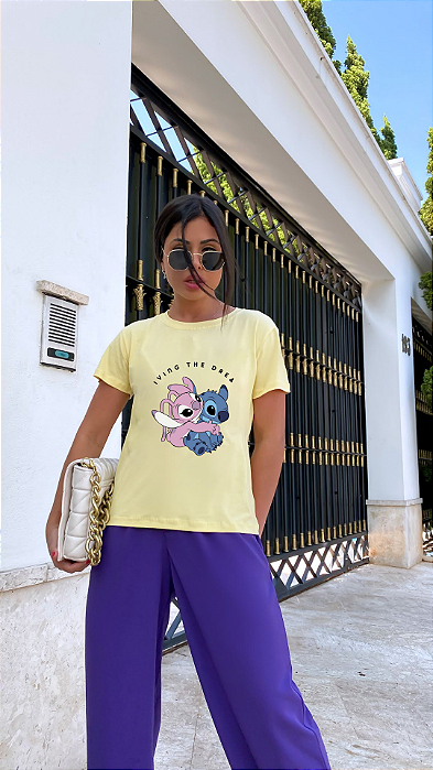 T-SHIRT STITCH E ANGEL DTF AMARELO BEBÊ