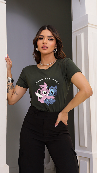 T-SHIRT STITCH E ANGEL DTF VERDE MILITAR