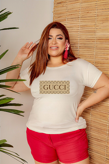 T-SHIRT PLUS SIZE PADRÃO GUCCI DTF OFF WHITE XG