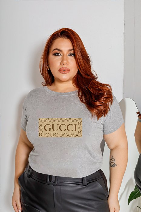 T-SHIRT PLUS SIZE PADRÃO GUCCI DTF CINZA XG