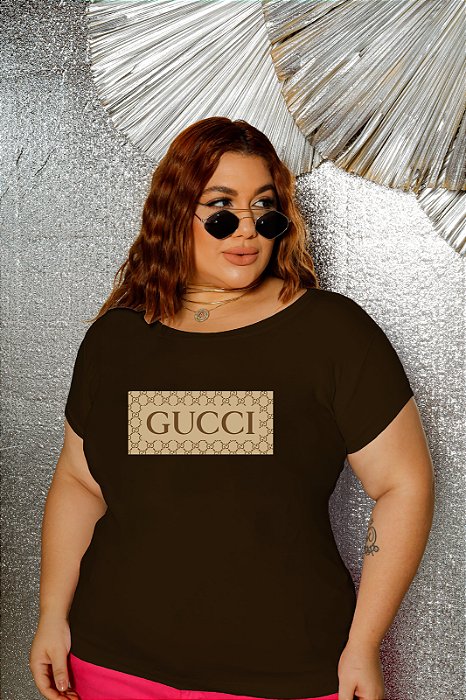T-SHIRT PLUS SIZE PADRÃO GUCCI DTF CHOCOLATE XG