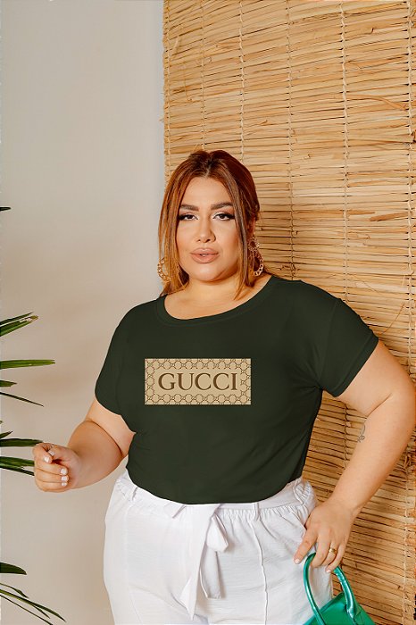 T-SHIRT PLUS SIZE PADRÃO GUCCI DTF VERDE MILITAR XG