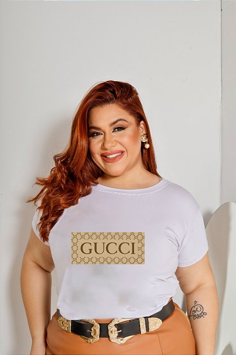 T-SHIRT PLUS SIZE PADRÃO GUCCI DTF BRANCO XG