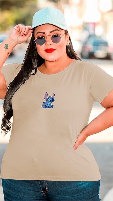T-SHIRT PLUS SIZE STITCH BRAVO DTF BEGE XG