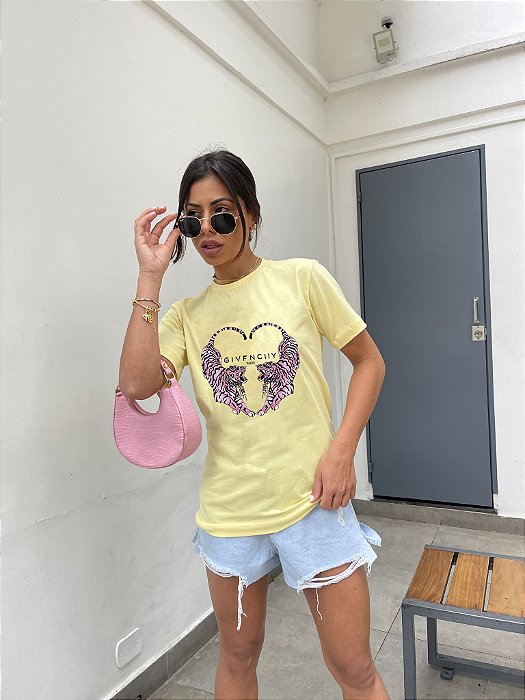 T-SHIRT TIGRES CORAÇÃO DTF AMARELO BEBÊ