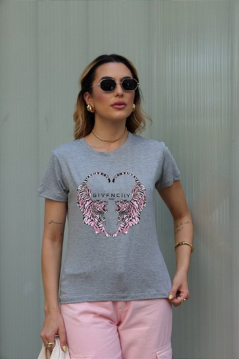 T-SHIRT TIGRES CORAÇÃO DTF CINZA