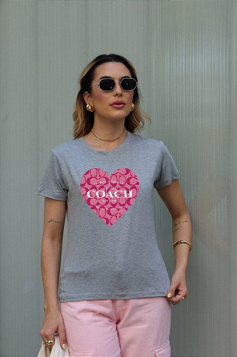 T-SHIRT CORAÇÃO COACH DTF CINZA