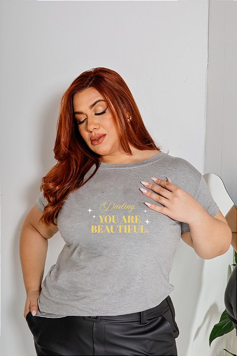 T-SHIRT PLUS SIZE DARLING YOU ARE DTF CINZA XG