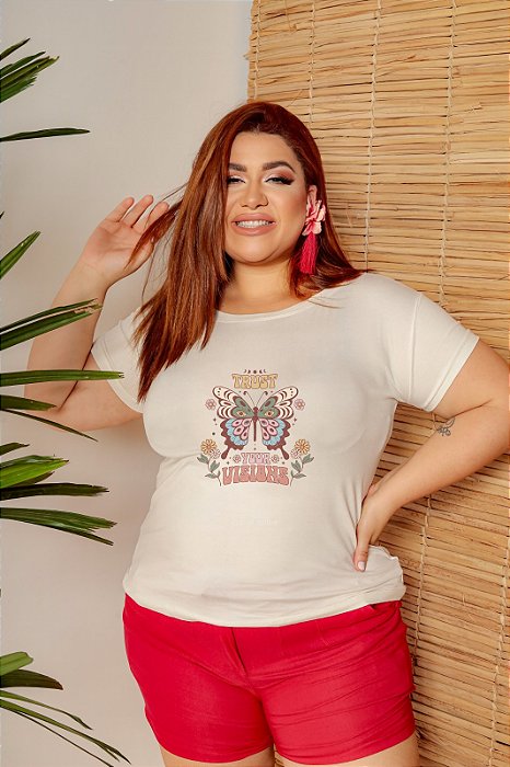 T-SHIRT PLUS SIZE TRUST VISION BORBOLETA DTF OFF WHITE XG