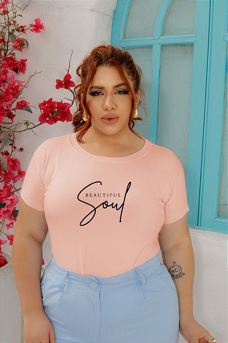 T-SHIRT PLUS SIZE SOUL BEAUTIFUL DTF ROSA BEBÊ XG