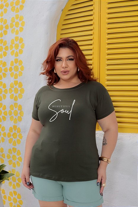 T-SHIRT PLUS SIZE SOUL BEAUTIFUL DTF VERDE MILITAR XG