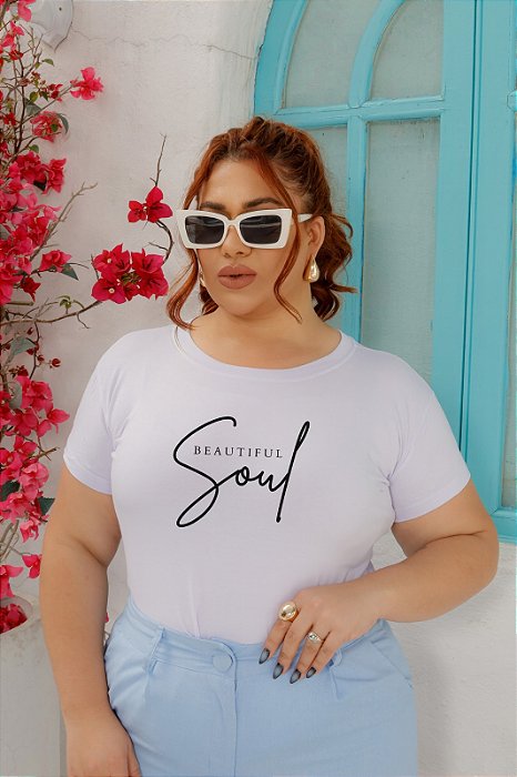 T-SHIRT PLUS SIZE SOUL BEAUTIFUL DTF BRANCO XG