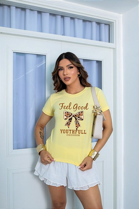T-SHIRT LAÇO FEEL ANIMAL PRINT DTF AMARELO BEBÊ