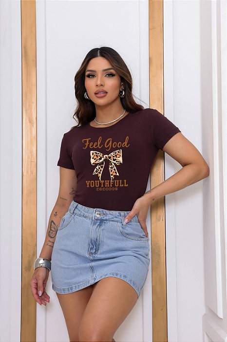 T-SHIRT LAÇO FEEL ANIMAL PRINT DTF CHOCOLATE