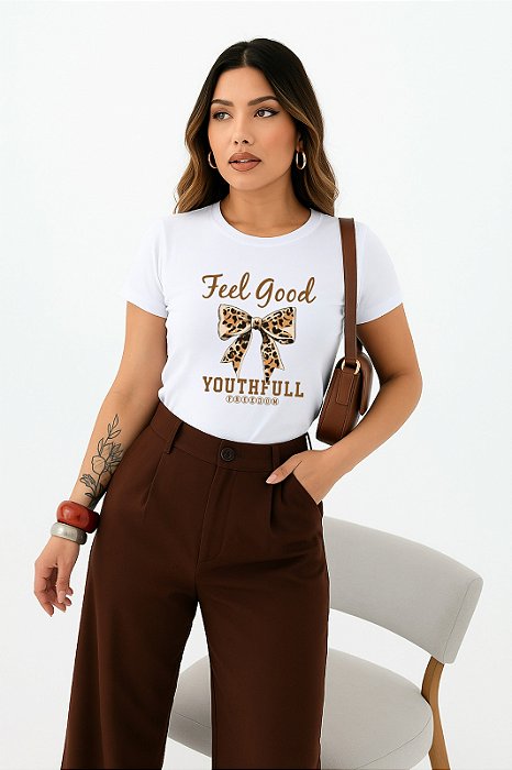 T-SHIRT LAÇO FEEL ANIMAL PRINT DTF BRANCO