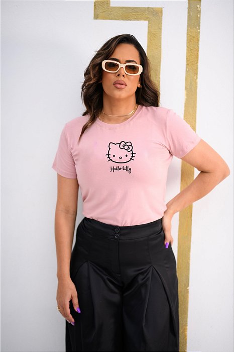 T-SHIRT HELLO KITTY DTF ROSA BEBÊ