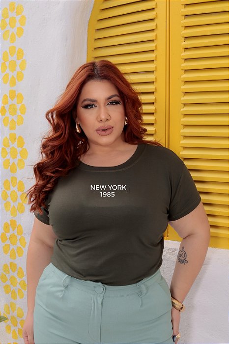 T-SHIRT PLUS SIZE NEW YORK 1985 DTF VERDE MILITAR XG