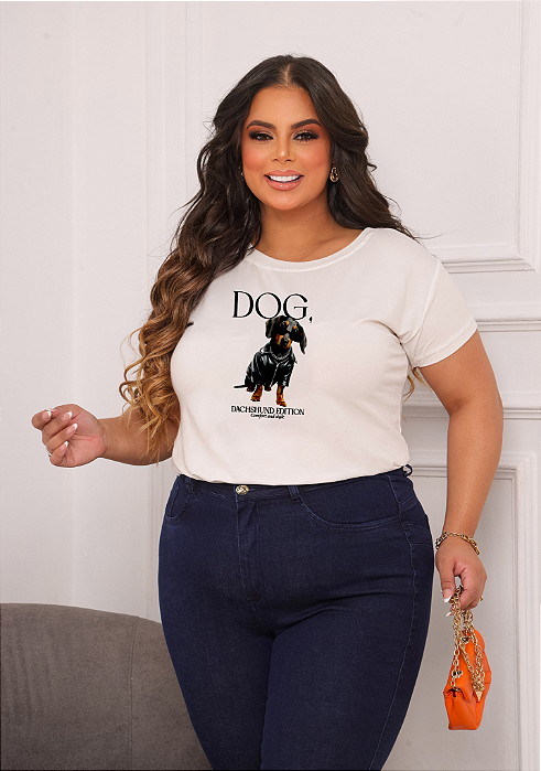 T-SHIRT PLUS SIZE DOG DACHSHUND DTF OFF WHITE XG