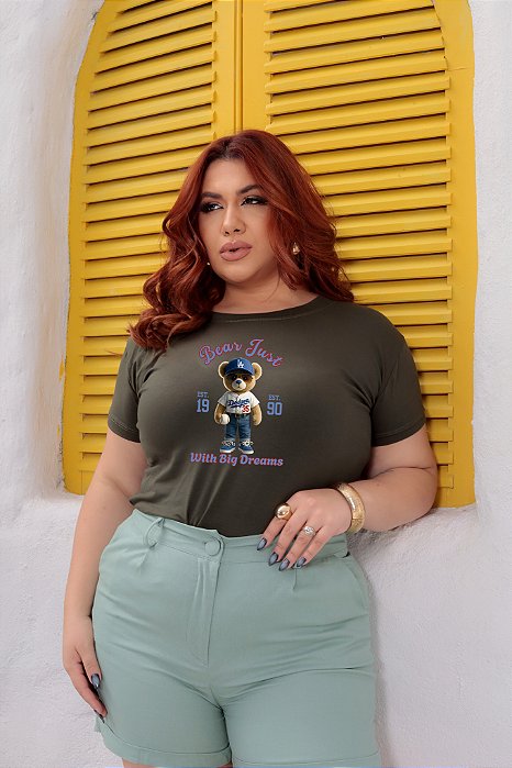 T-SHIRT PLUS SIZE URSO DODGERS DTF VERDE MILITAR XG