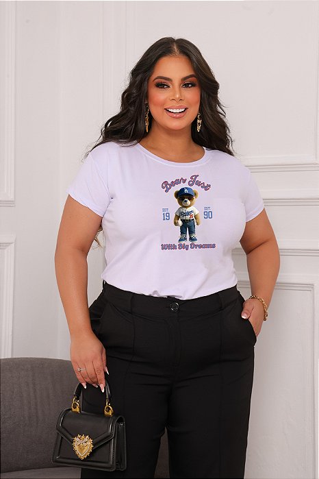 T-SHIRT PLUS SIZE URSO DODGERS DTF BRANCO XG