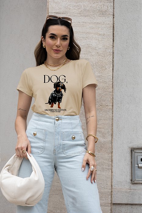 T-SHIRT DOG DACHSHUND DTF BEGE