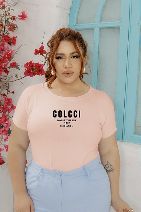 T-SHIRT PLUS SIZE COLCCI REVOLUTION DTF ROSA BEBÊ XG
