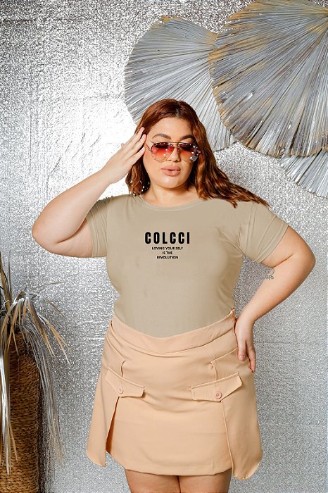 T-SHIRT PLUS SIZE COLCCI REVOLUTION DTF BEGE XG