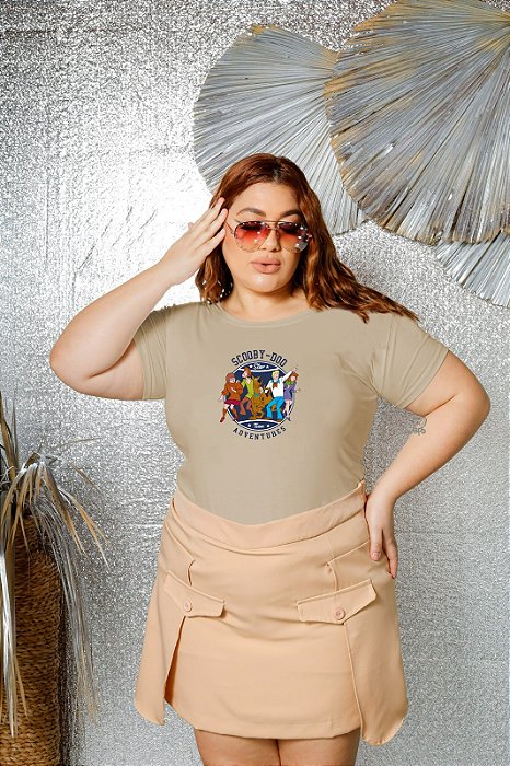 T-SHIRT PLUS SIZE TURMA DO SCOOBY-DOO DTF BEGE XG