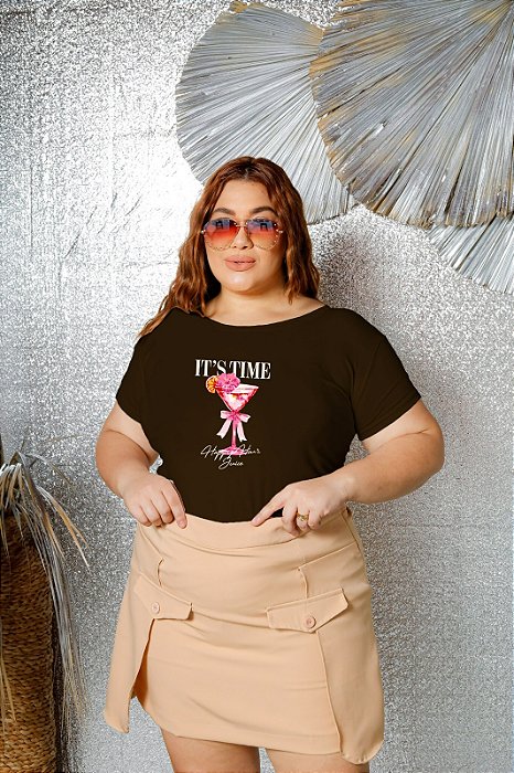 T-SHIRT PLUS SIZE IT'S TIME DRINK DTF CHOCOLATE XG