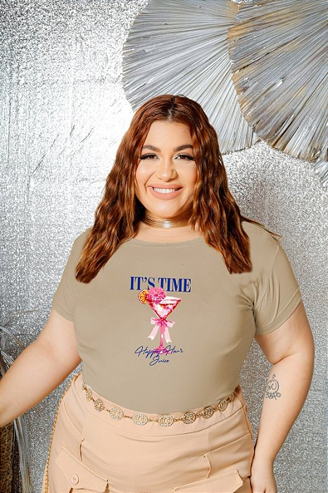 T-SHIRT PLUS SIZE IT'S TIME DRINK DTF BEGE XG
