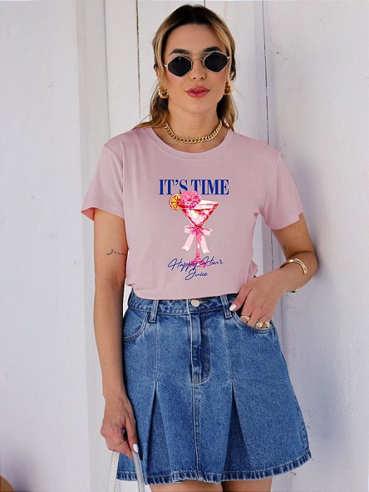 T-SHIRT IT'S TIME DRINK DTF ROSA BEBÊ