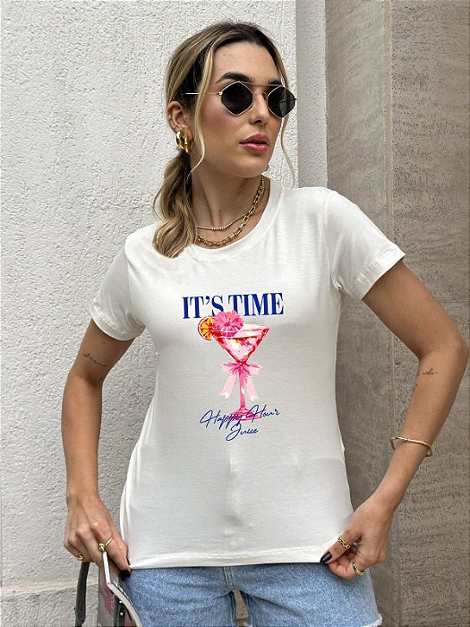 T-SHIRT IT'S TIME DRINK DTF BRANCO